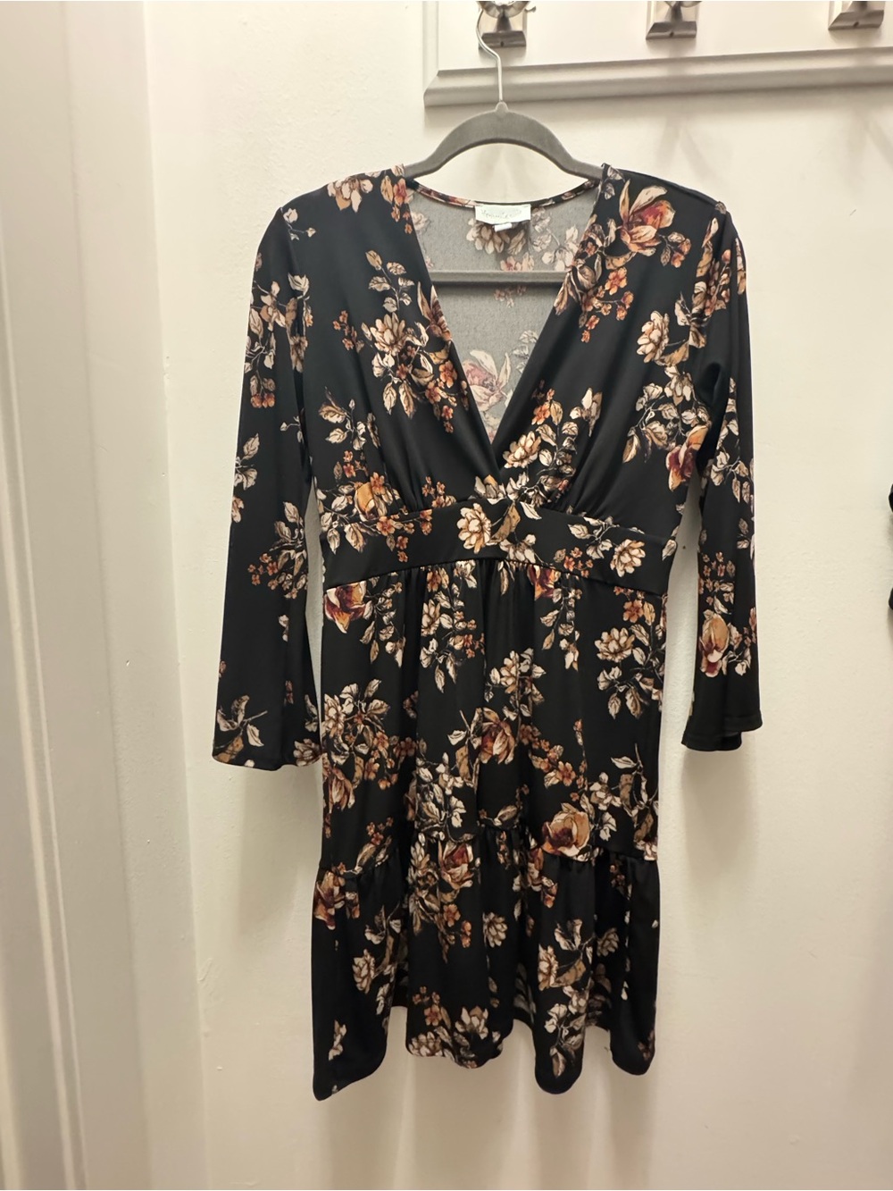 Floral V-Neck Black Dress